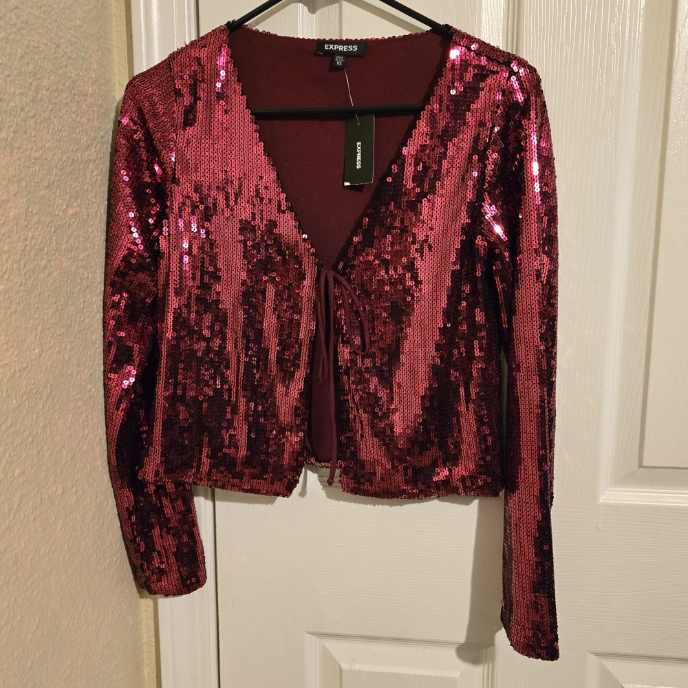 Express Pink‎ Sequin Tie-Front Top NWT Size XS - Picture 5 of 10